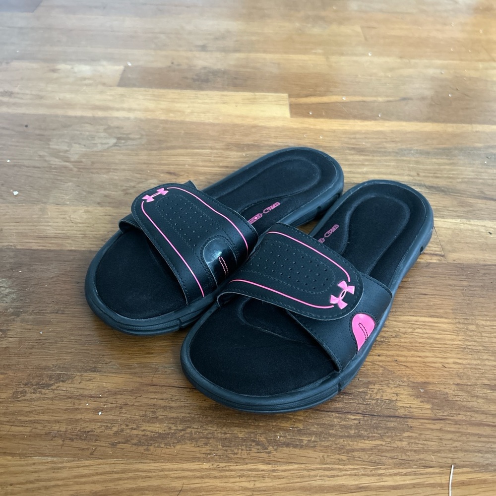 Under Armour Black Slides with Pink Accents